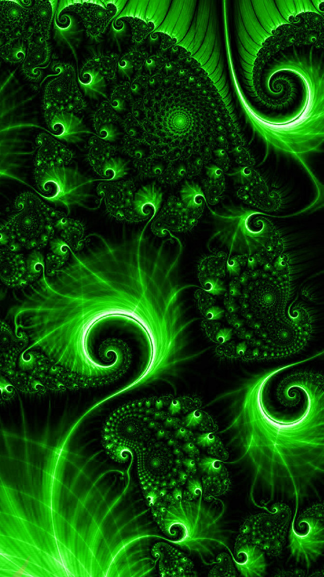 Green fractal swirls bubbles black free wallpaper - medium preview image