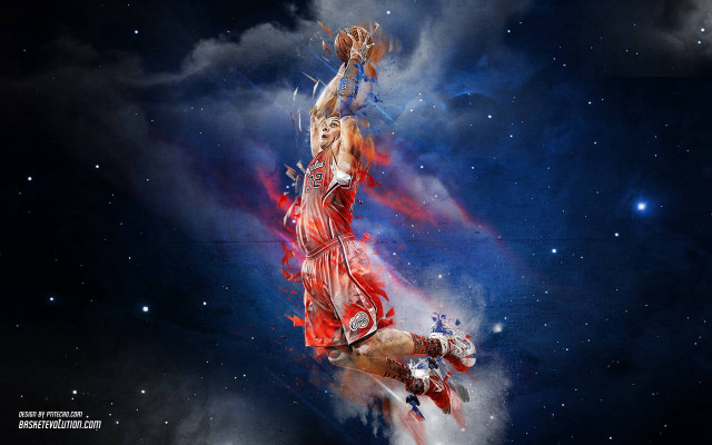 Woman red dress flying basketball free wallpaper - medium preview image