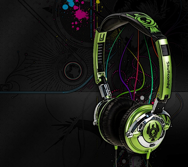 Headphones green design black background free wallpaper - medium preview image