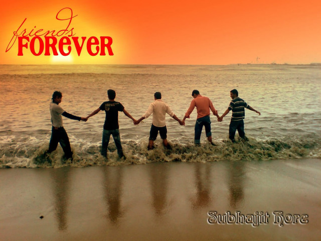 Beach sunset group holding hands free wallpaper - medium preview image