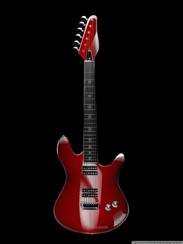 Red guitar black background photorealism free wallpaper - medium preview image