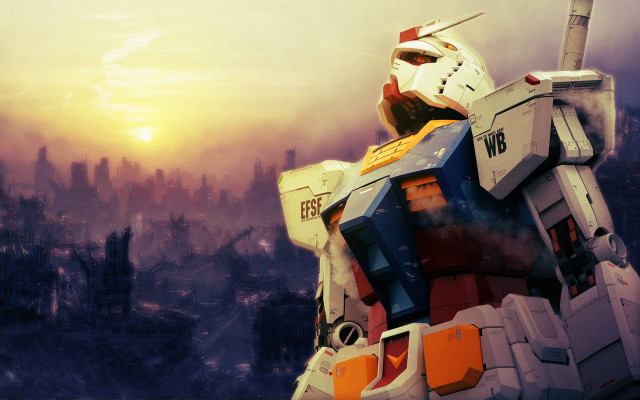 Robot suit city skyline sunset free wallpaper - medium preview image