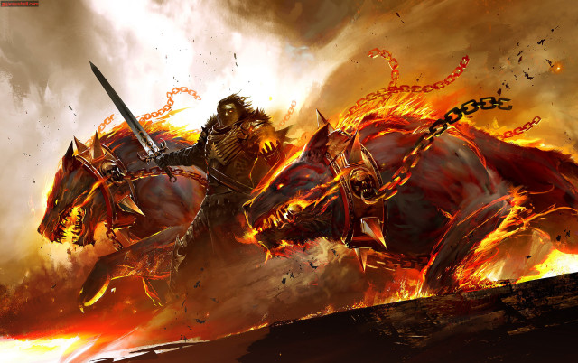 Man horse sword demon riding free wallpaper - medium preview image