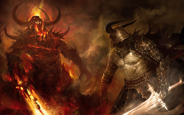 Demonic men horns armor fire free wallpaper - medium preview image