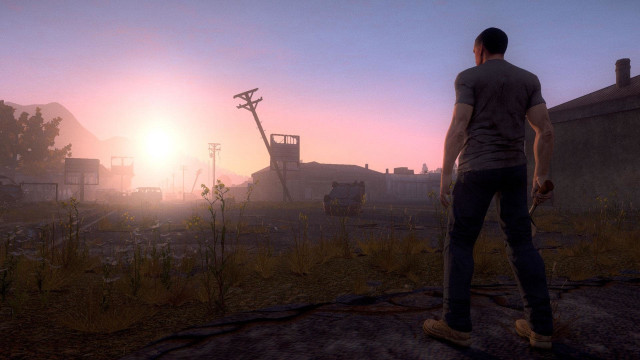 Man road field building sunset free wallpaper - medium preview image