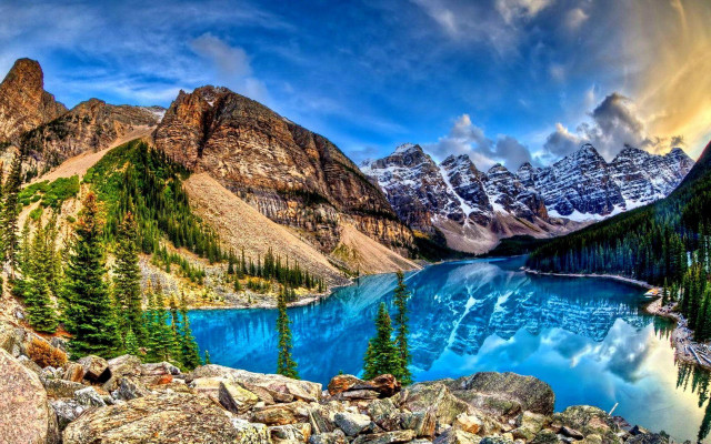 Mountain lake trees rocks sky #2 free wallpaper - medium preview image