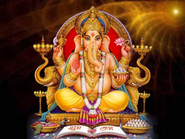 Ganesha book candle art painting free wallpaper - medium preview image