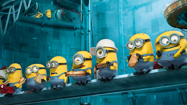 Minions lined up on ledge free wallpaper - medium preview image