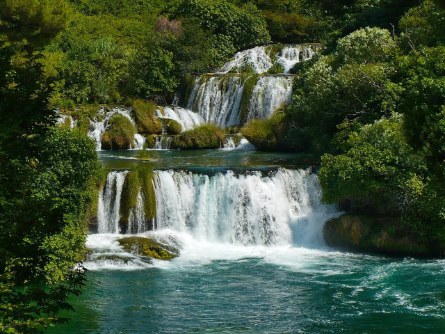 Waterfall river trees nature impressionist free wallpaper - medium preview image