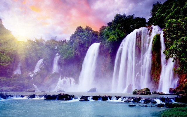 Waterfall rainbow sky water body free wallpaper - medium preview image
