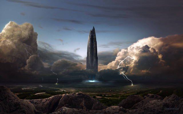 Tall tower lightning clouds sky free wallpaper - medium preview image