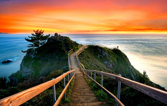 Stairway cliff sunset person standing free wallpaper - medium preview image
