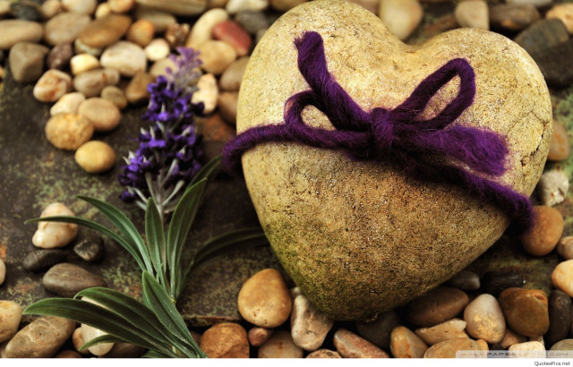 Heart shaped rock purple ribbon free wallpaper - medium preview image