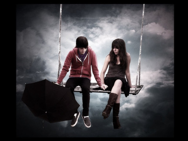Swing umbrella sky two people free wallpaper - medium preview image