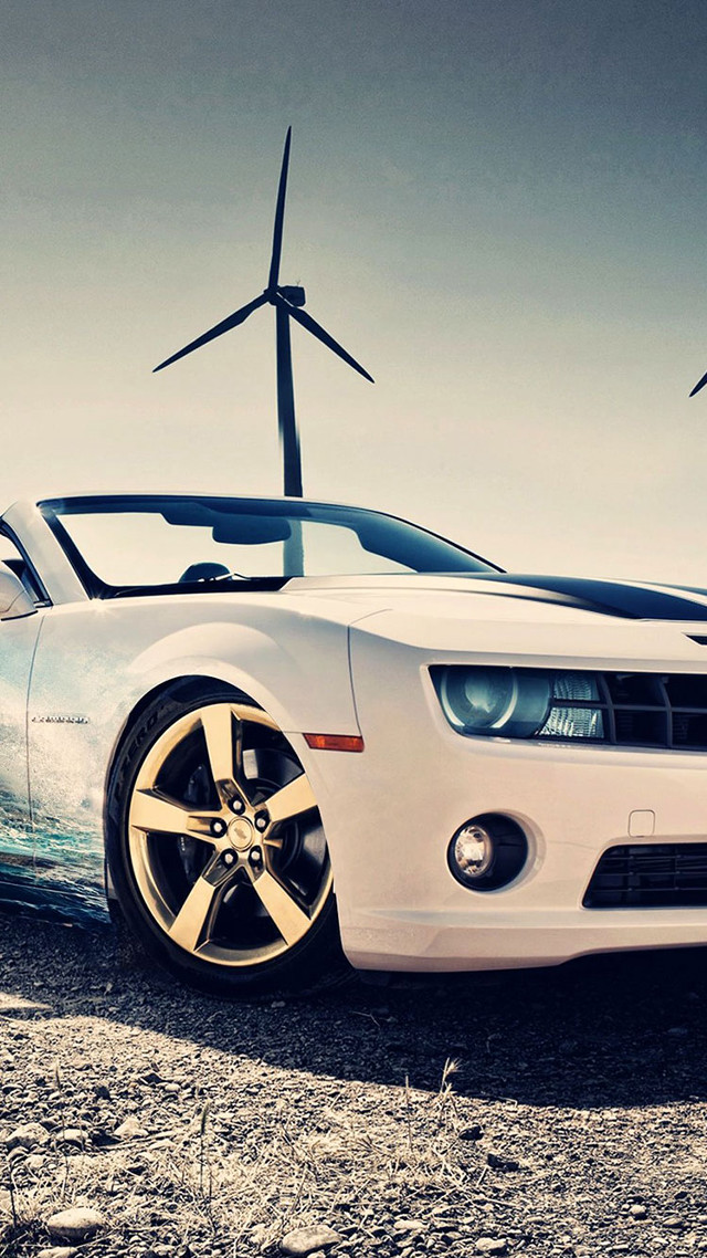 White car wind turbine farm free wallpaper - medium preview image