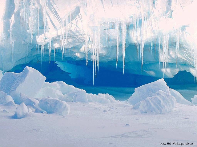 Ice cave icicles blue pool free wallpaper - medium preview image