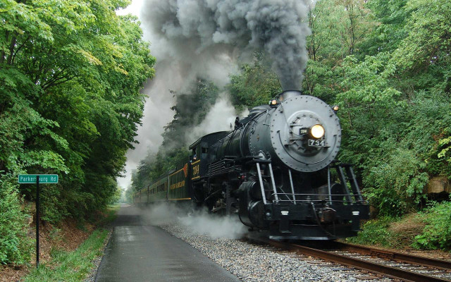 Train forest tracks road sign free wallpaper - medium preview image