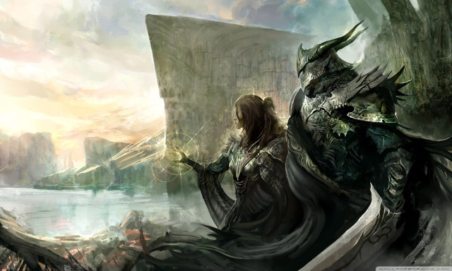 Woman long dress sword dragon free wallpaper - medium preview image