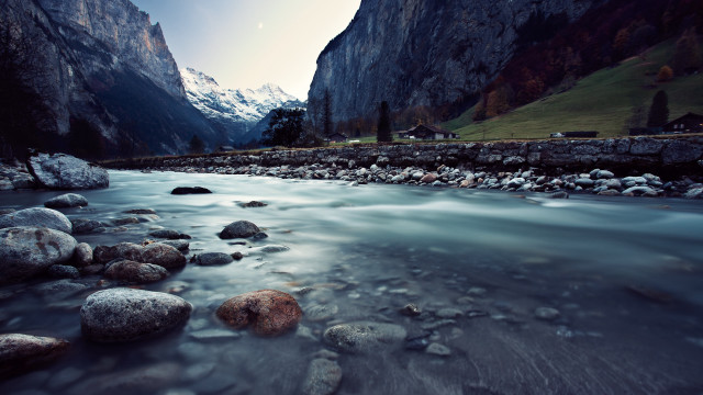 Lush green valley river mountains free wallpaper for desktop - medium preview image