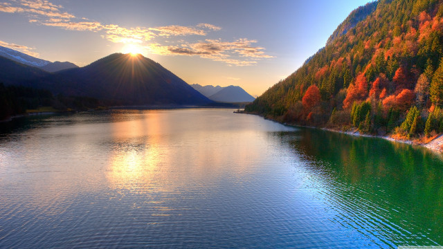 Lake mountains trees sun clouds #3 free wallpaper - medium preview image