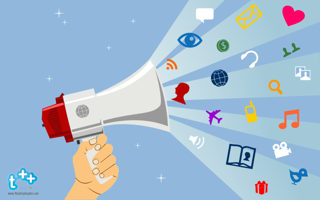Hand megaphone icons blue background free wallpaper - medium preview image