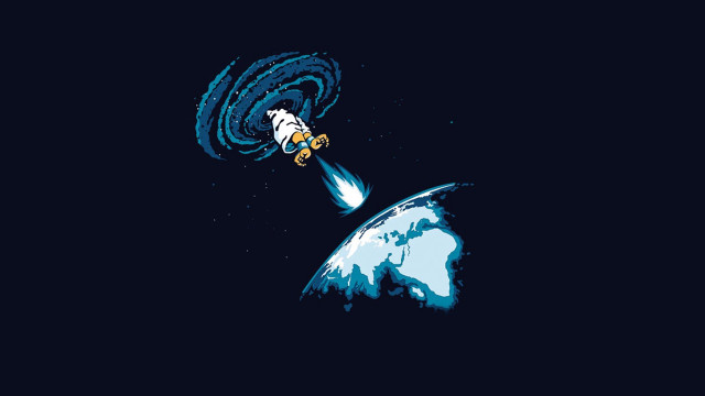 Cartoon rocket launch earth space free wallpaper - medium preview image