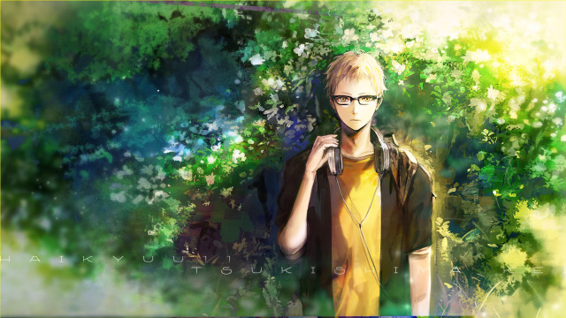 Man headphones tree bushes green free wallpaper - medium preview image