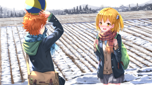 Couple snow field sky trees free wallpaper - medium preview image