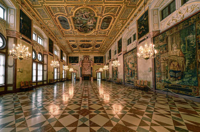 Large room checkered floor chandelier free wallpaper - medium preview image