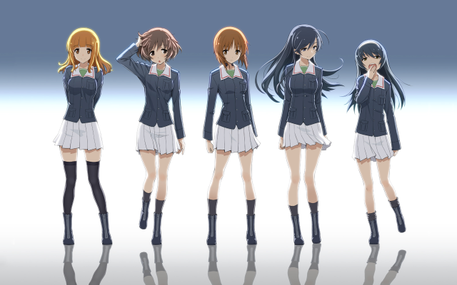 Anime girls military uniform stand free wallpaper - medium preview image