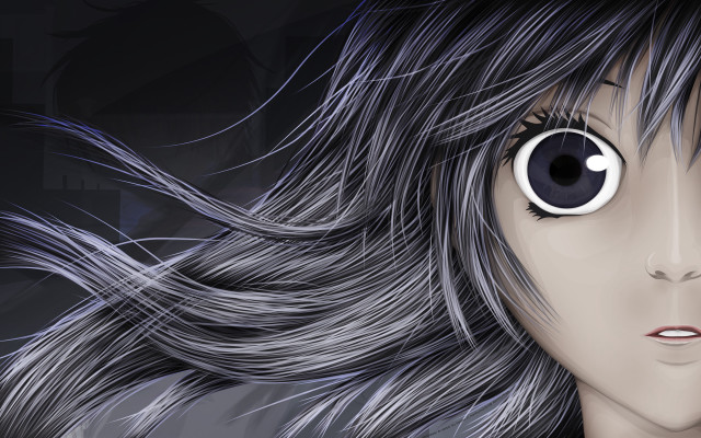 Sad yandere manga blackhair closeup free wallpaper - medium preview image