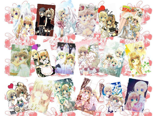 Anime characters hearts frame love free wallpaper - medium preview image