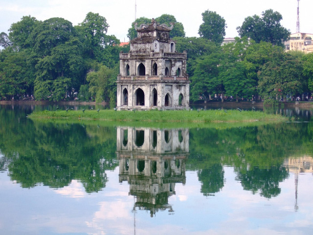 Lakefront castle forest cloudy sky free wallpaper - medium preview image