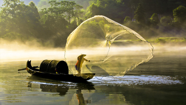 Man boat net water banana free wallpaper - medium preview image