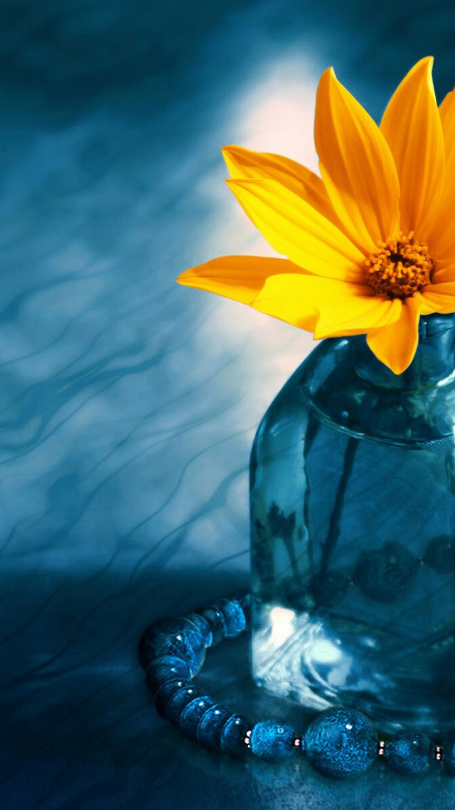 Yellow flower glass vase beaded free wallpaper - medium preview image