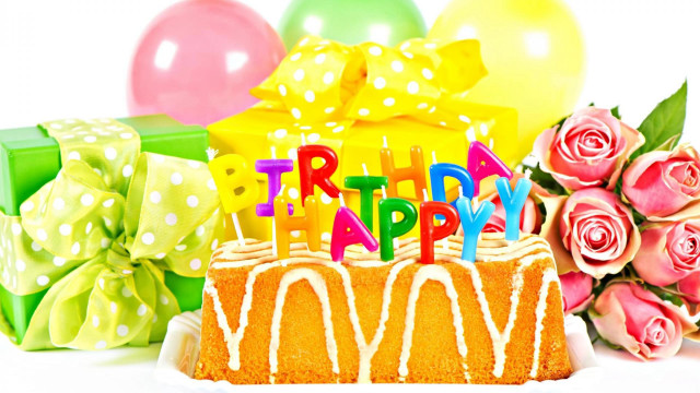Birthday cake candles flowers balloons free wallpaper - medium preview image
