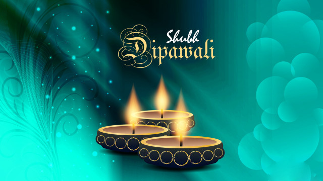 Diwali candles blue background swirls free wallpaper - medium preview image
