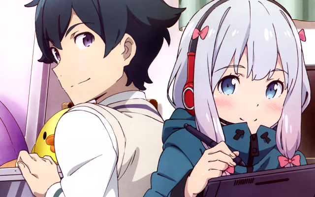 Anime characters laptop screen room free wallpaper - medium preview image