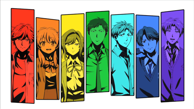 Anime characters rainbow background colorful free wallpaper - medium preview image