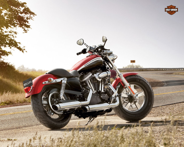 Red motorcycle road tree grass free wallpaper - medium preview image