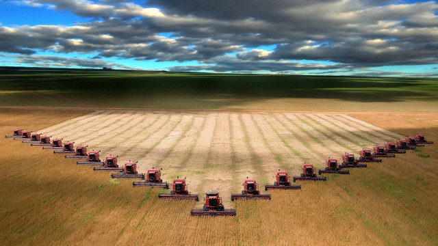 Crops field red tractors cloudy #7 free wallpaper - medium preview image