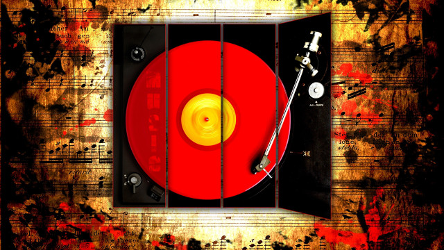 Red record player microphone autumn free wallpaper - medium preview image