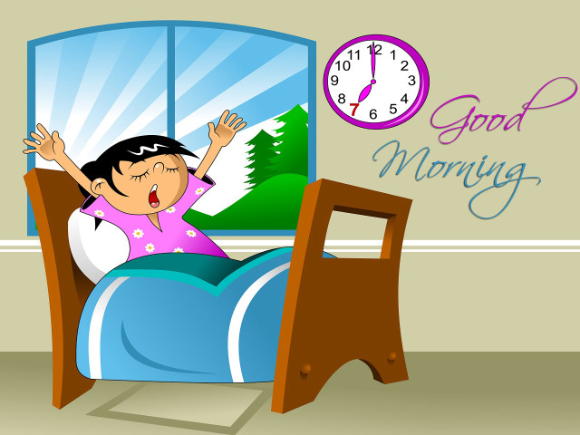 Little girl waking bed clock free wallpaper - medium preview image