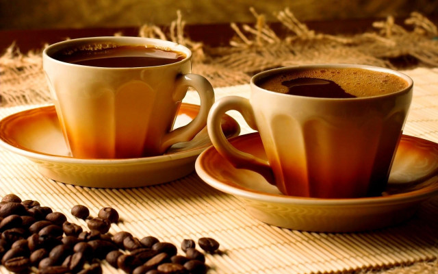 Two coffee cups beans straw free wallpaper - medium preview image