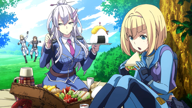 Anime girls bench food fruit free wallpaper - medium preview image