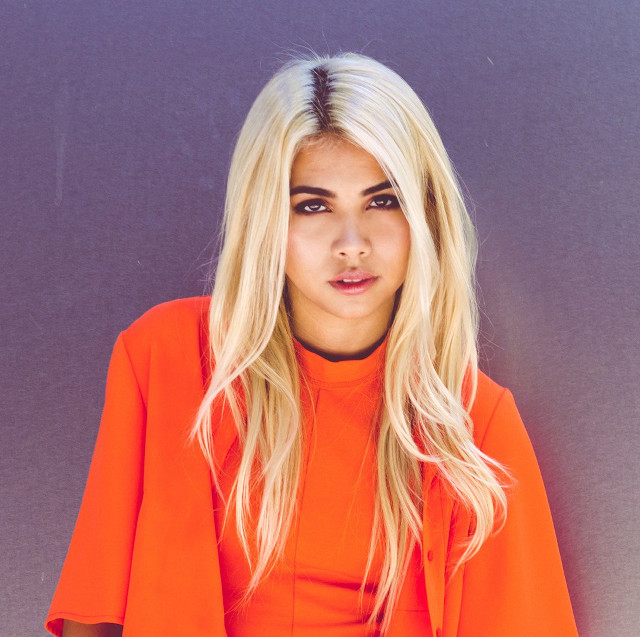 Woman blonde hair orange top free wallpaper - medium preview image
