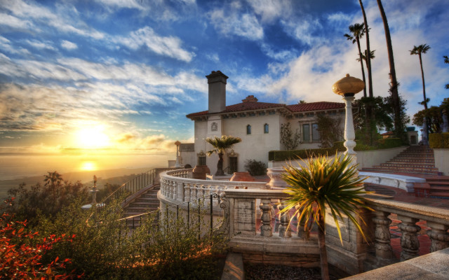 House balcony ocean view sunset free wallpaper - medium preview image
