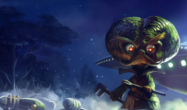 Cartoon alien glowing eyes sword free wallpaper - medium preview image