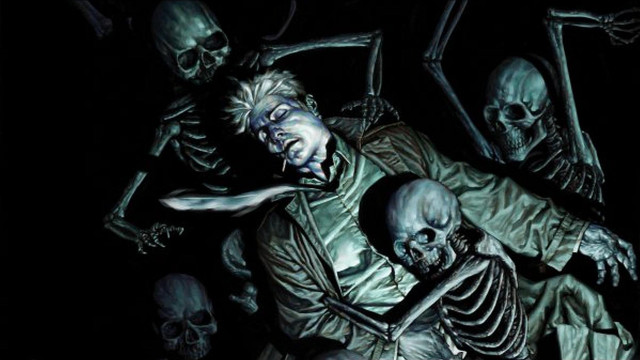 Skeleton guarding man dark room free wallpaper - medium preview image