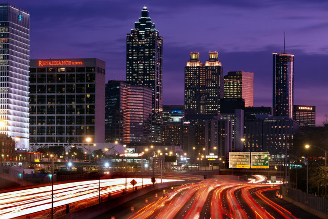 City skyline traffic night lights free wallpaper - medium preview image